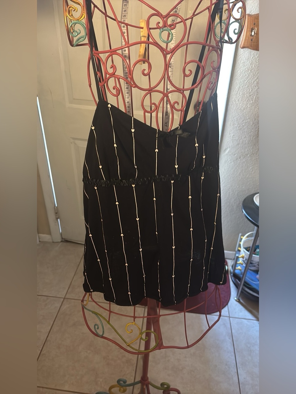 Joe Boxer Black Spaghetti-Strap Mini Dress with Vertical Bead Detail